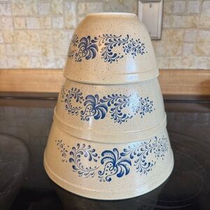 Vintage Pyrex Nesting Mixing Bowls Homestead Blue Pattern 401 402 403 - set of 3